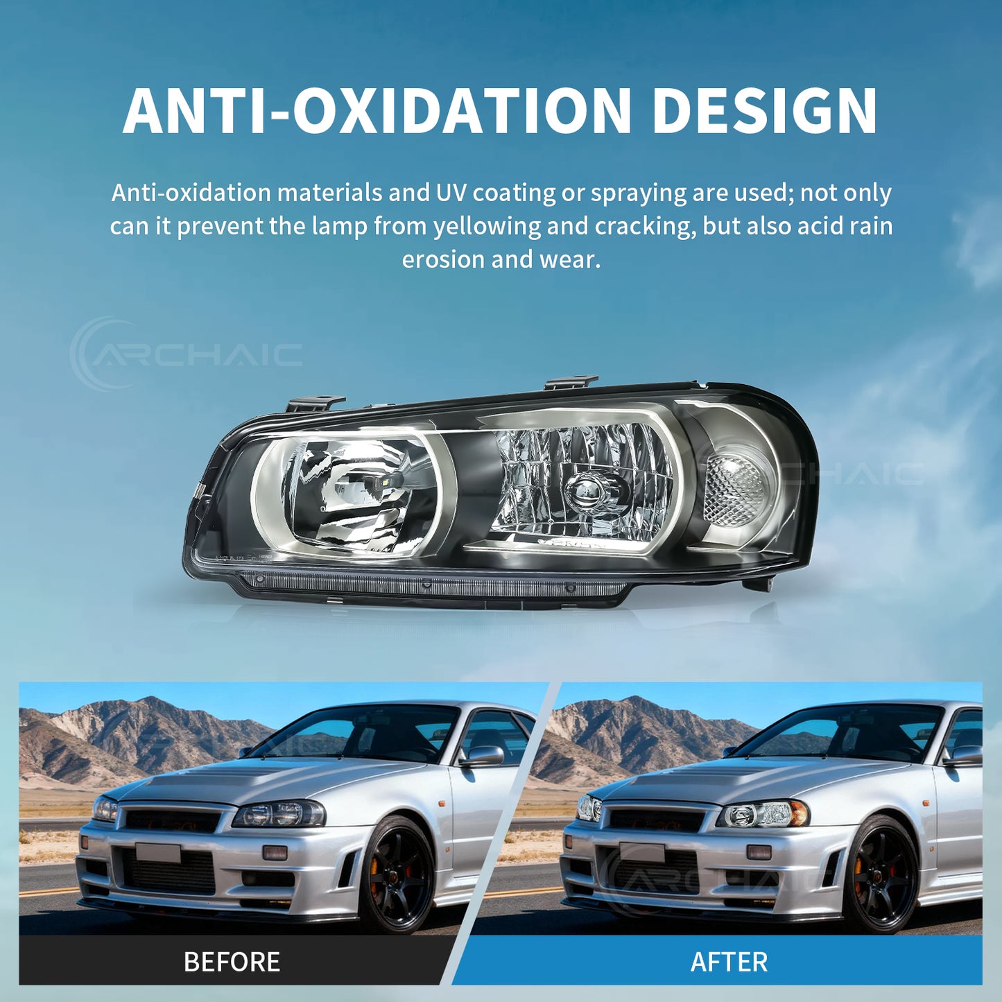 Archaic LED Headlight Assembly For Nissan Skyline R34 GT-R GTT BNR34 ER34 ENR34 HR34 1998-2002