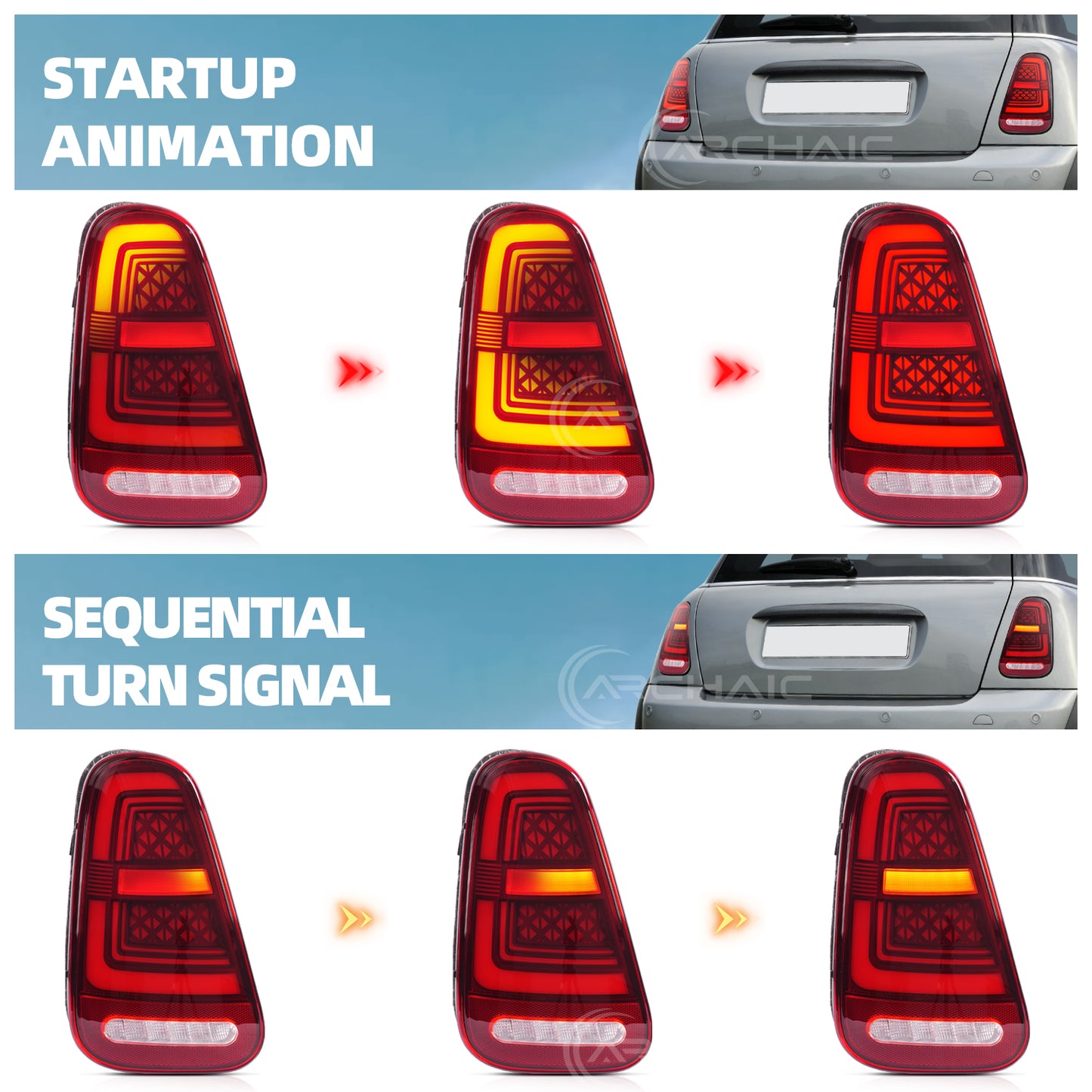 Archaic LED Sequential Tail Lights For 2001-2007 Mini Cooper R50 R52 R53