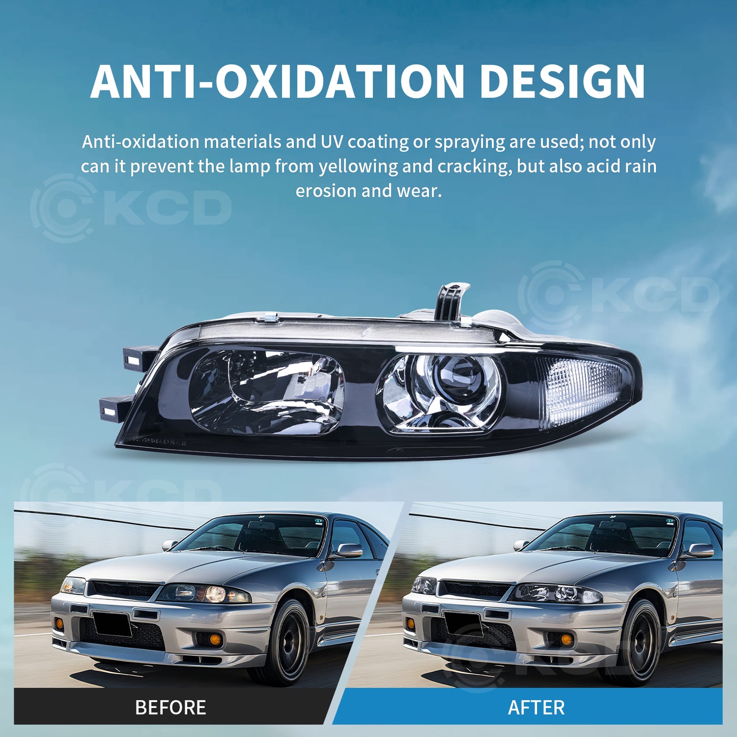 Archaic Headlight Assembly For Nissan Skyline R33 GTS GTST Pre-facelift 1993-1996,w/ Blub