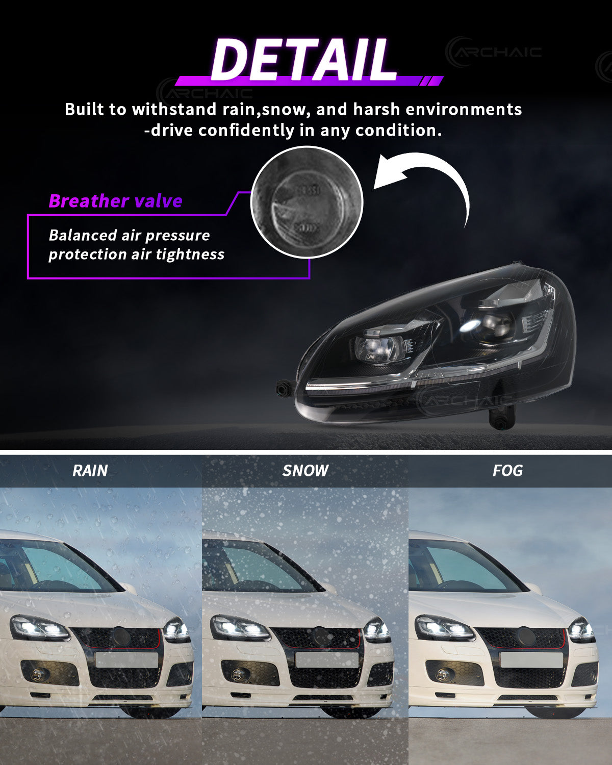 Archaic LED Projector Headlights for Volkswagen Golf MK5 Rabbit 2006–2010