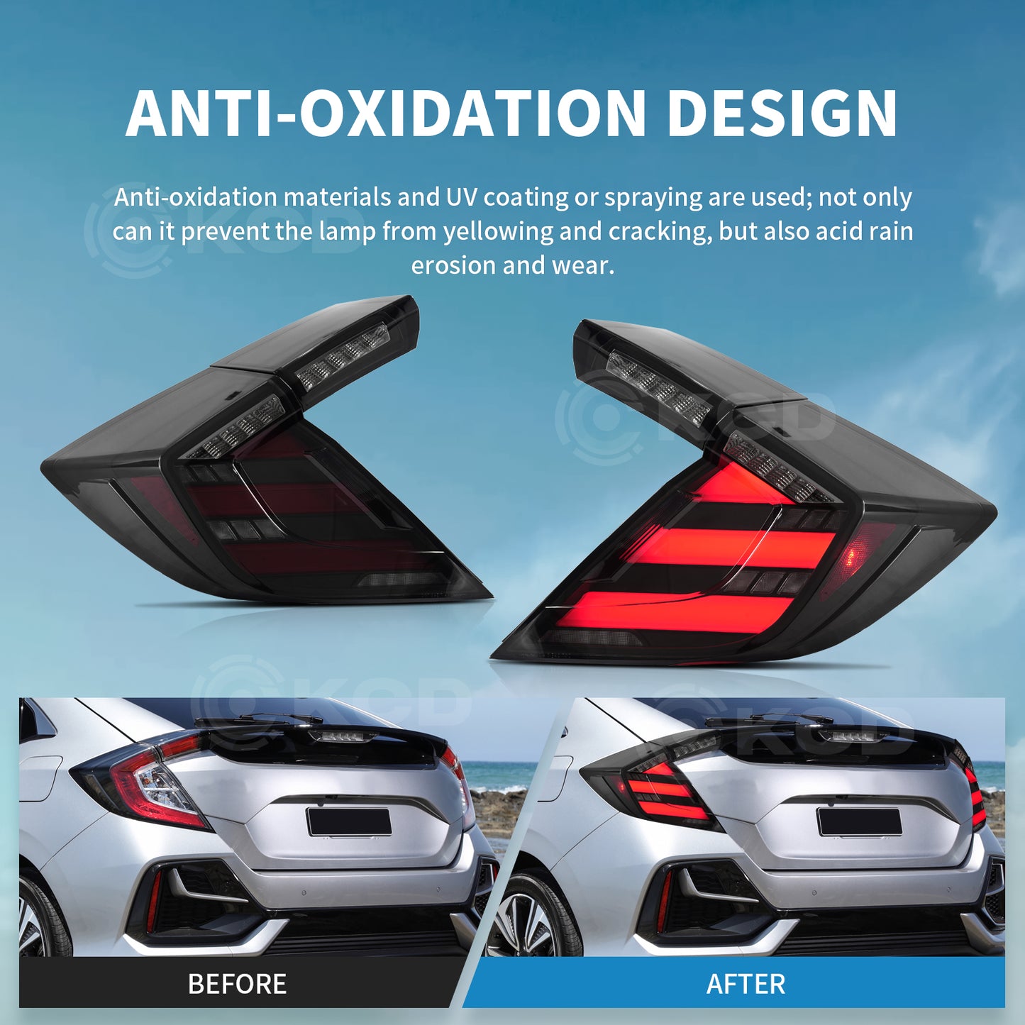 Archaic LED Tail Lights Assembly For 2016-2021 Honda Civic Hatchback & Type R (FK7/FK8) | Dynamic DRL & Sequential Turn Signals