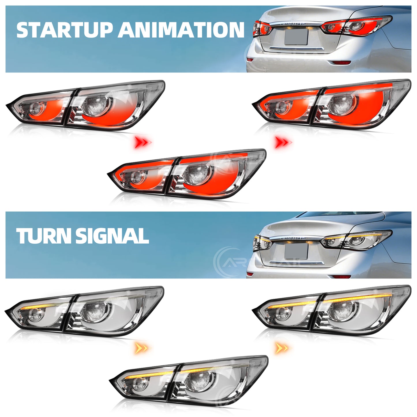 LED Tail Lights for Infiniti Q50 Sedan Skyline V37 2014-2017 | Sequential Turn Signals, Animated Startup, DRL Rear Lamp Assembly by Archaic