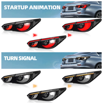 LED Tail Lights for Infiniti Q50 Sedan Skyline V37 2014-2017 | Sequential Turn Signals, Animated Startup, DRL Rear Lamp Assembly by Archaic
