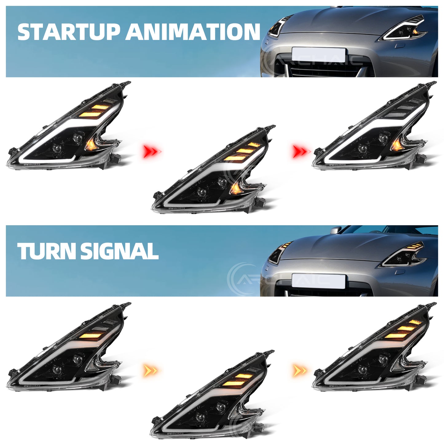 Full LED Headlights Assembly for 2008-2020 Nissan 370Z Fairlady Z34 | Sequential Turn Signal