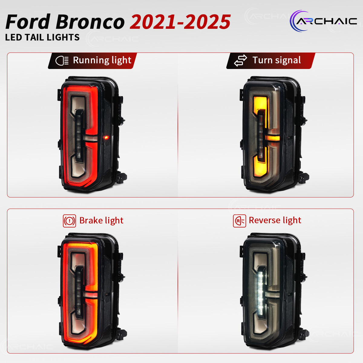 Archaic Full LED Tail Lights for Ford Bronco 2021–2026 | Sequential Turn Signals