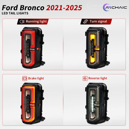 Archaic Full LED Tail Lights for Ford Bronco 2021–2026 | Sequential Turn Signals