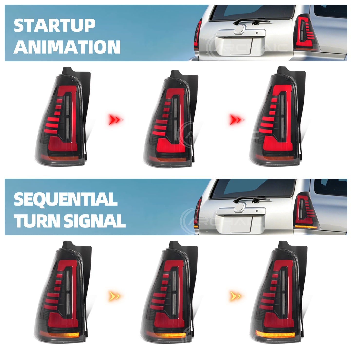 Pair LED Tail Lights For 2003-2009 4th Gen Toyota 4Runner,Rear Lamps with Startup Animation and Sequential Turn Signal