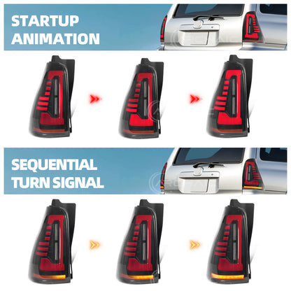 Pair LED Tail Lights For 2003-2009 4th Gen Toyota 4Runner,Rear Lamps with Startup Animation and Sequential Turn Signal