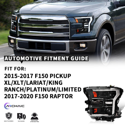 Archaic Full LED Headlights for Ford F-150 2015–2017 & Raptor 2017–2020 | Amber/White DRLs