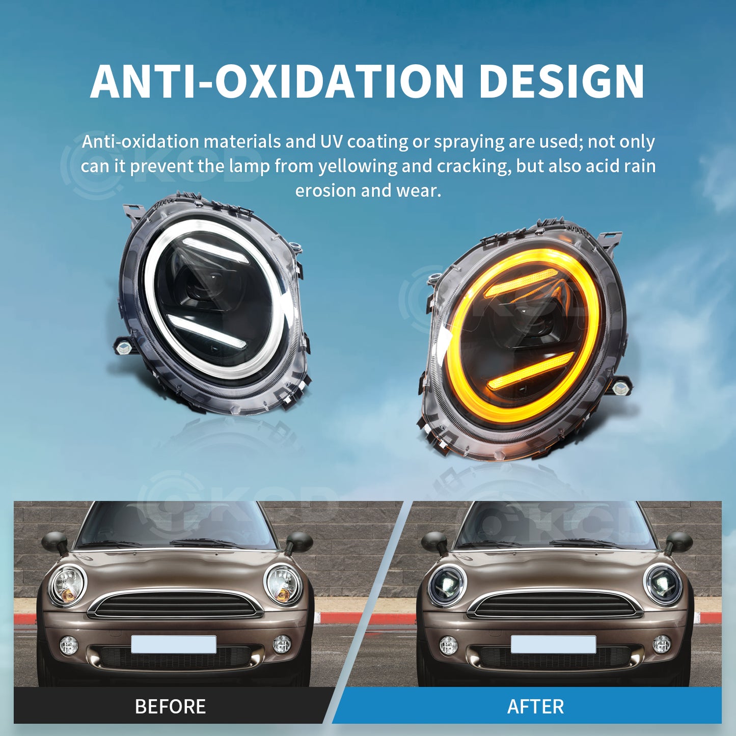 Archaic LED Headlight Assembly For Mini Cooper R55 R56 R57 R58 R59 2007-2015,J01 Style