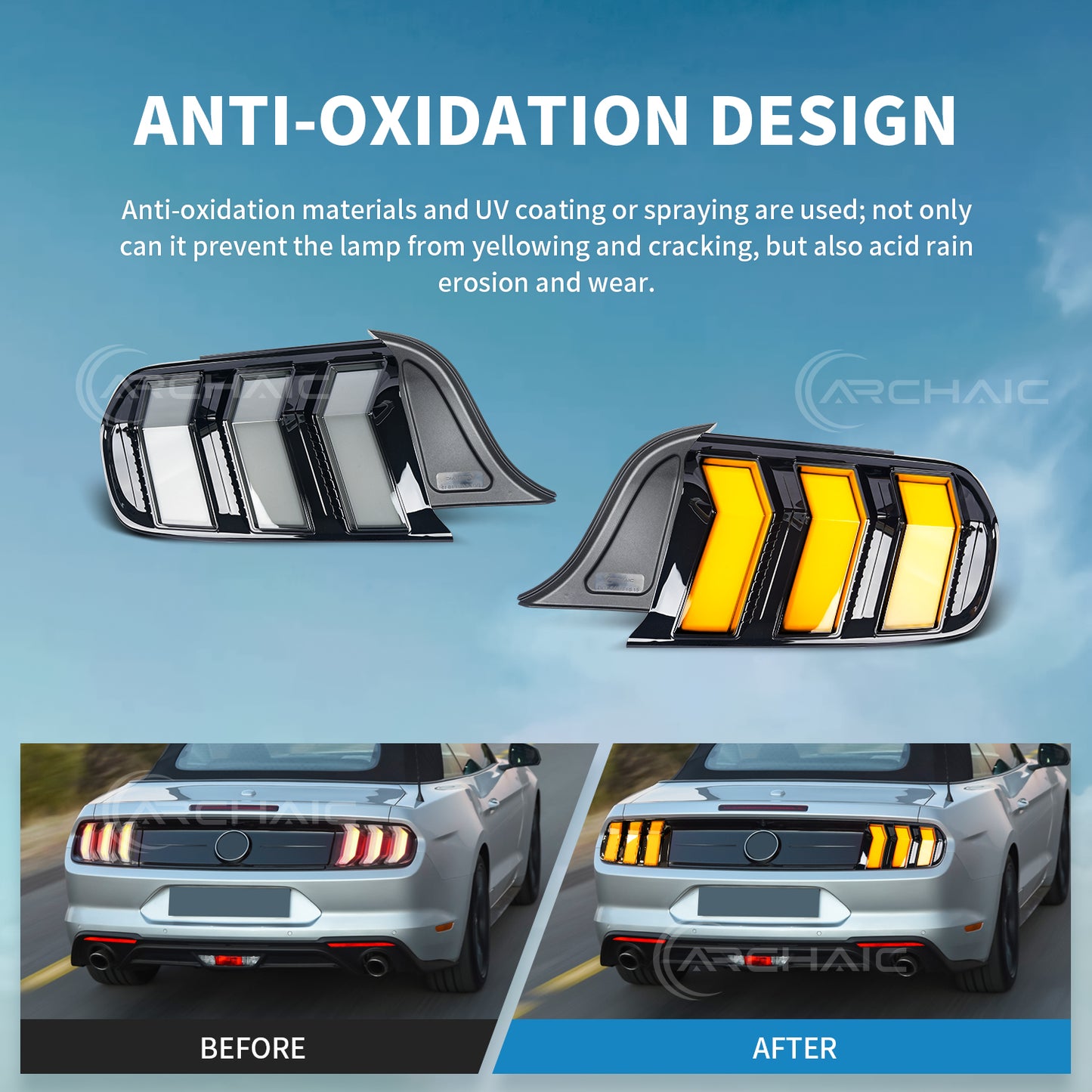 Archaic LED Tail Light For Ford Mustang Shelby GT350 GT500 GT Sequential Euro Rear Lamps