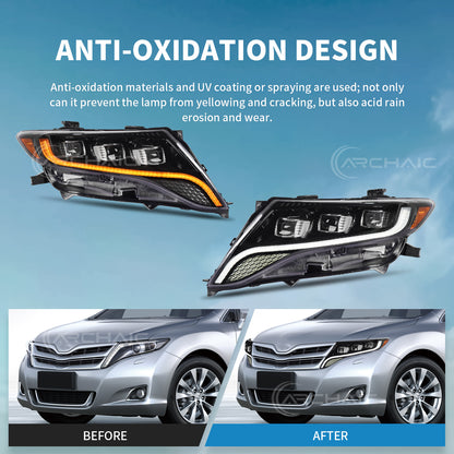 Pair Projector LED Headlight For 2009-2016 Toyota Venza AV10 Headlamp with Startup Animation and Sequential Turn Signal
