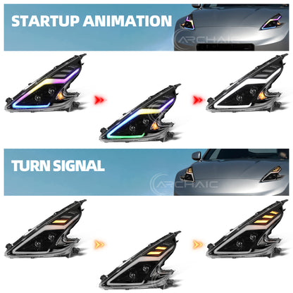 Full LED Headlights Assembly for 2008-2020 Nissan 370Z Fairlady Z34 | Sequential Turn Signal