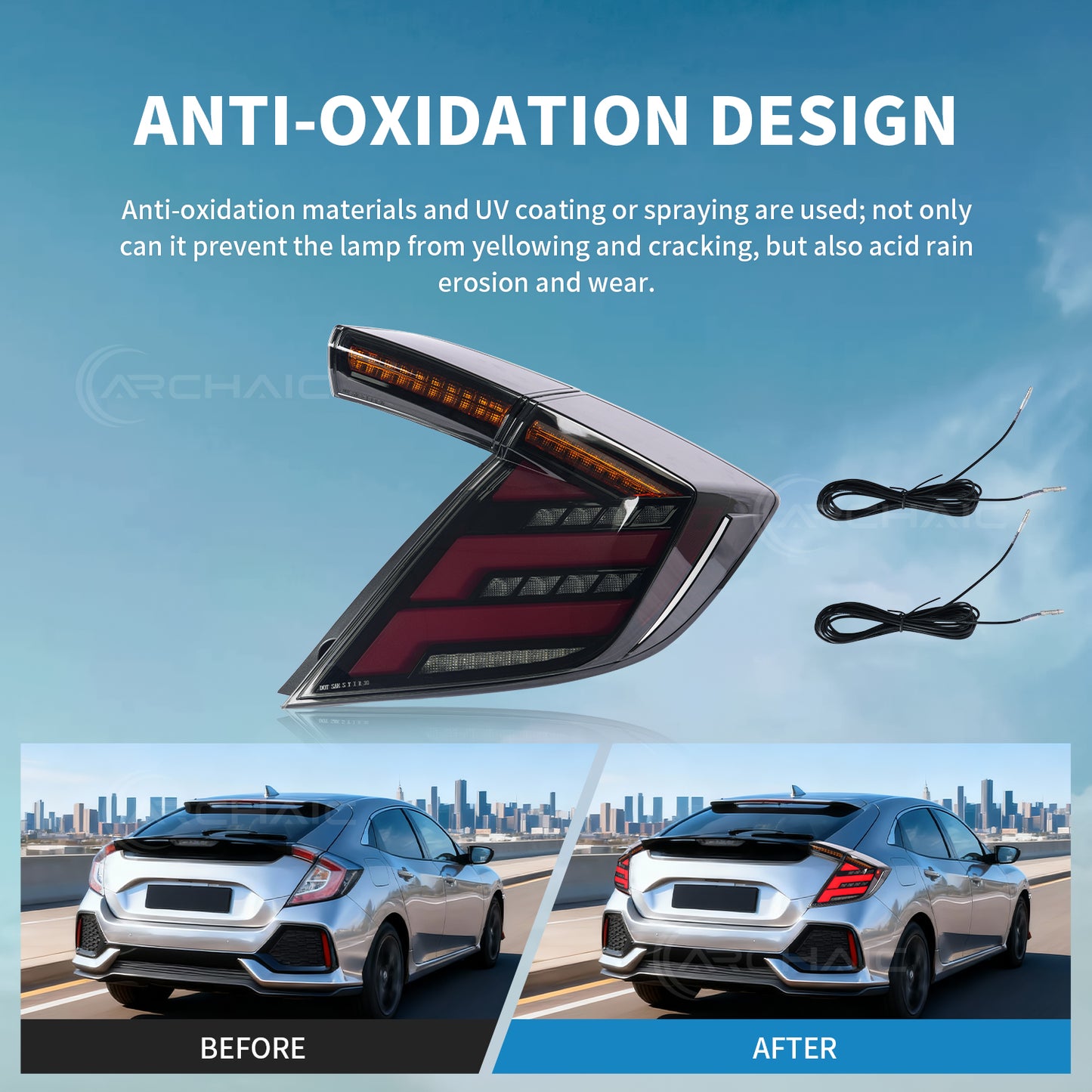 Archaic LED Tail Lights Assembly For 10th Gen Honda Civic LX EX Type R 2016-2021