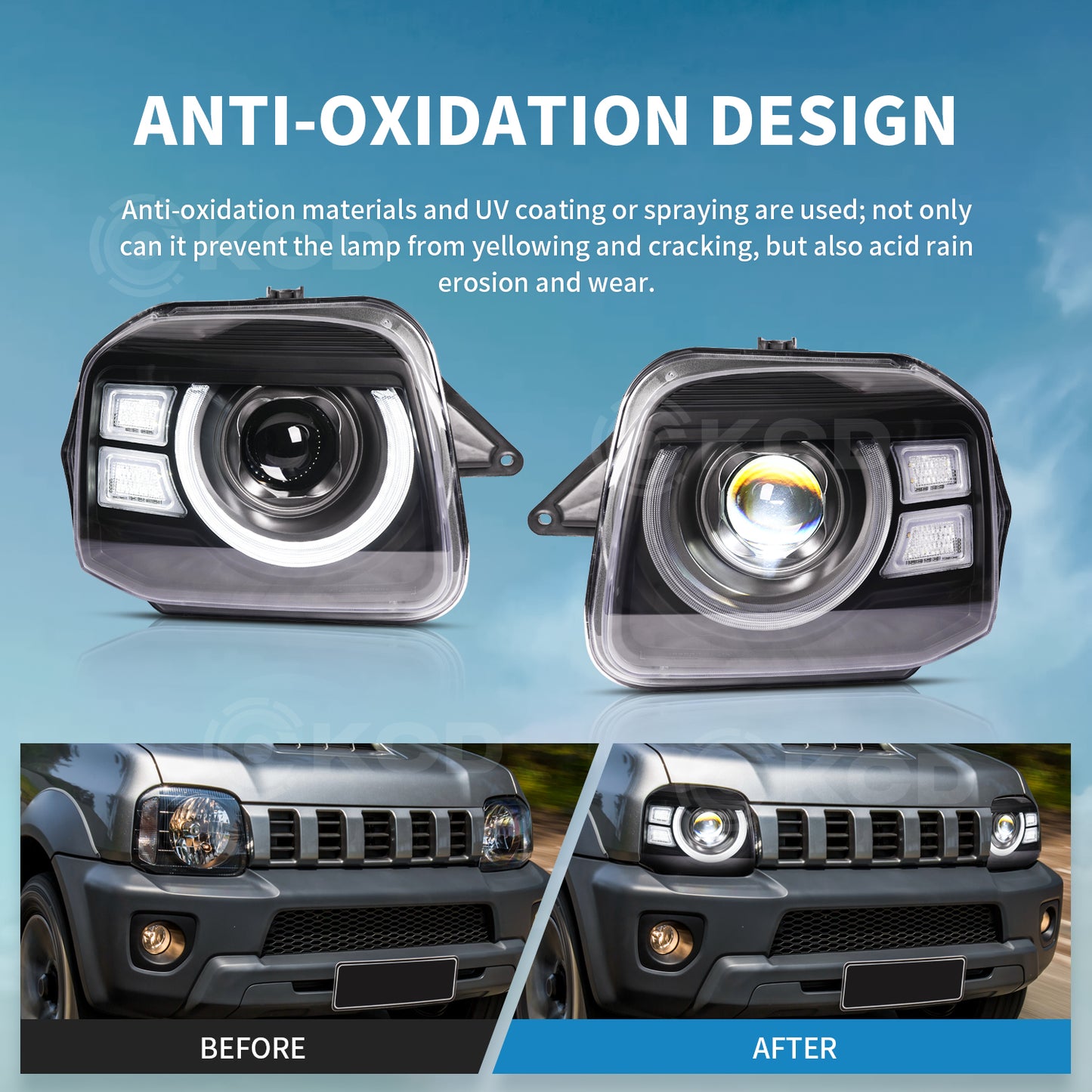 Pair LED Headlights Assembly For 1998-2017 Suzuki Jimny JB23 JB33 JB43