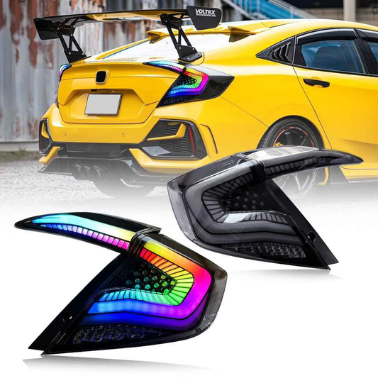 Archaic RGB Tail Lights Assembly For 2016-2021 Honda Civic Sedan 4-Door | Smoked Lens Style Sequential Turn Signals & Dynamic DRL