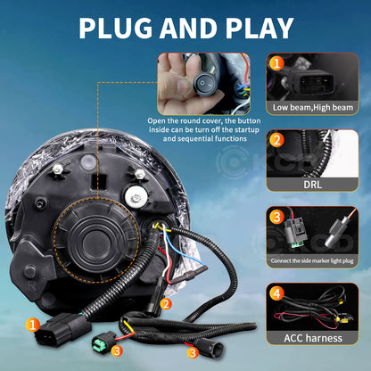 Archaic LED Headlights Assembly For Mini Cooper R50 2002-2008