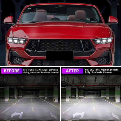 Archaic Pair Headlights for 2024-2026 Ford Mustang S550,Update LED Headlamps w/Black Inner
