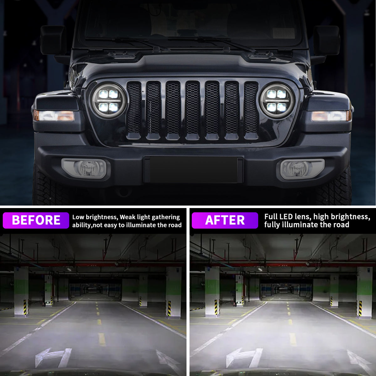 Archaic App-Controlled LED Projector Headlights for Jeep Wrangler JL JLU & Gladiator JT
