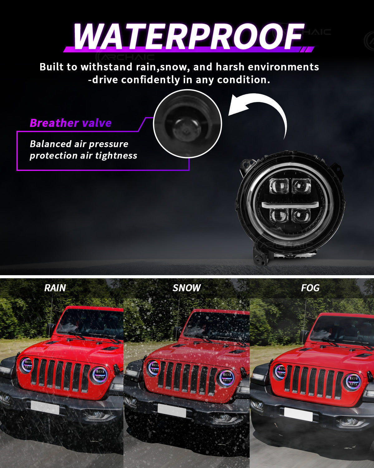 Archaic Quad-Projector LED Headlights for Jeep Wrangler JL & Gladiator JT