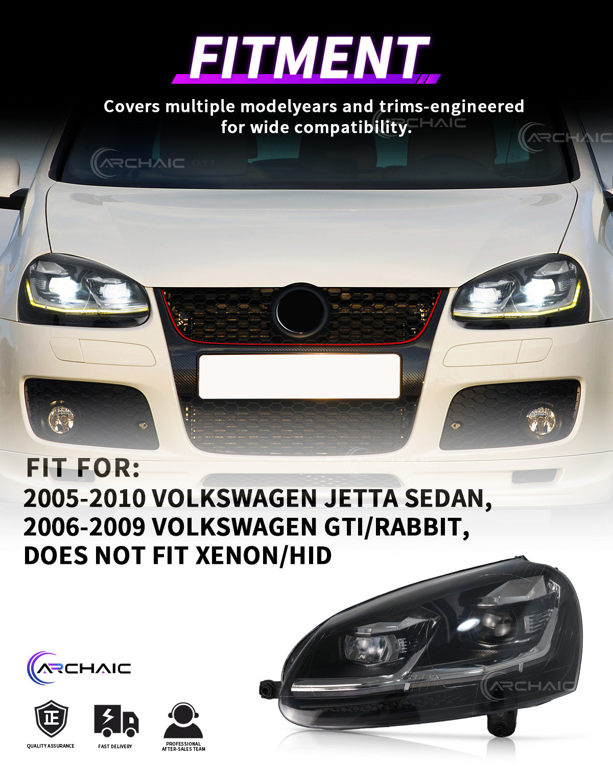 Archaic LED Projector Headlights for Volkswagen Golf MK5 Rabbit 2006–2010