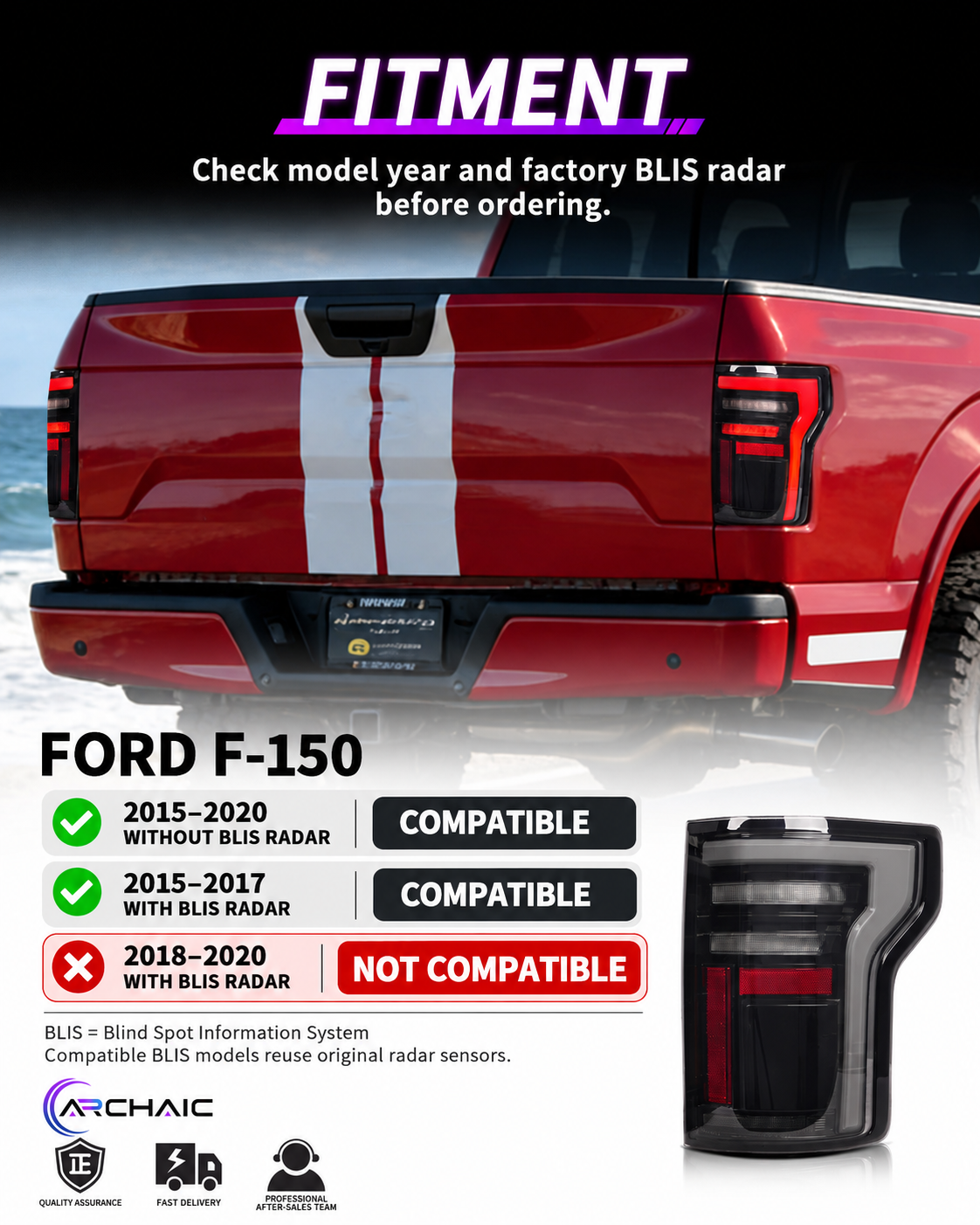 "Bold Rear Signature" LED Tail Lights for Ford F-150 2015–2020 & Raptor 2015–2017