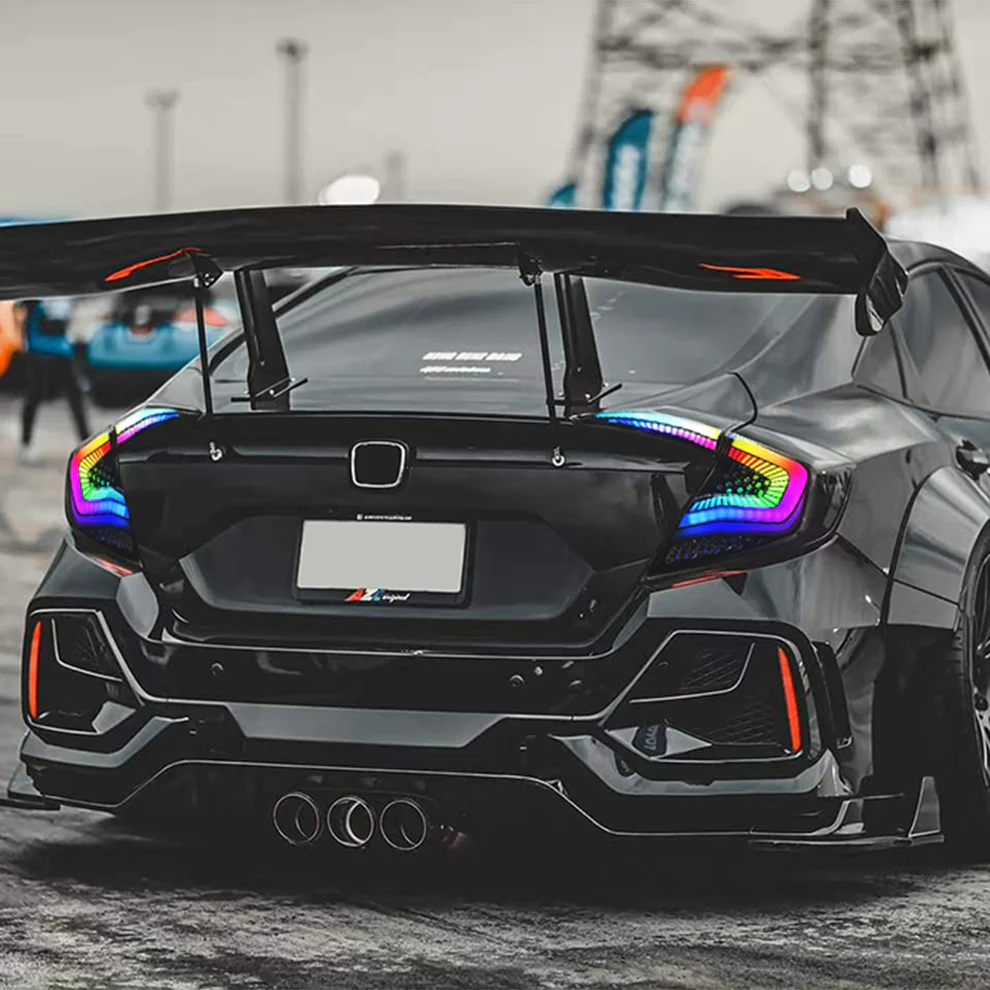 Archaic RGB Tail Lights Assembly For 2016-2021 Honda Civic Sedan 4-Door | Smoked Lens Style Sequential Turn Signals & Dynamic DRL