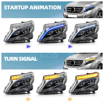 Archaic LED Headlight Assembly For Mercedes-Benz Vito 2016-2020 Sequential Turn Signal
