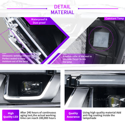 Retro-LED-Scheinwerfer für Ford Mustang OE (ab 2024), Chrom-Schwarz-Ausführung