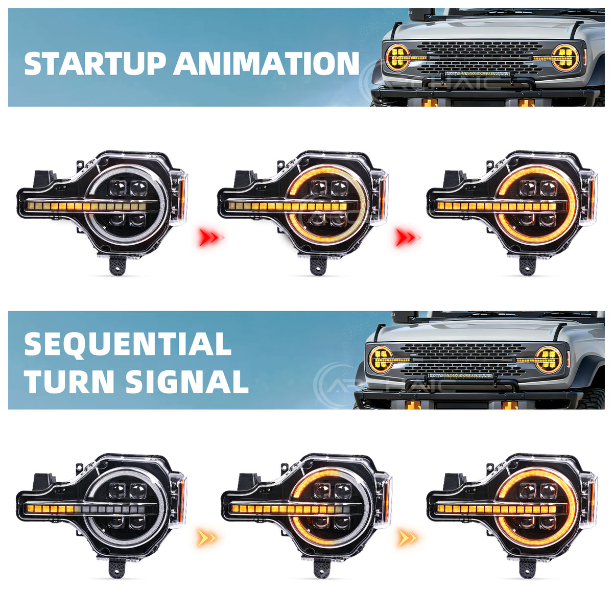 Archaic LED Headlights for Ford Bronco 2021–2026 | App-Controlled DRL