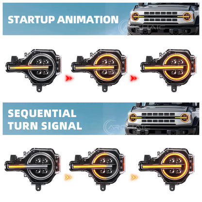 Archaic 4-Lens LED Projector Headlights for Ford Bronco 2021–2026