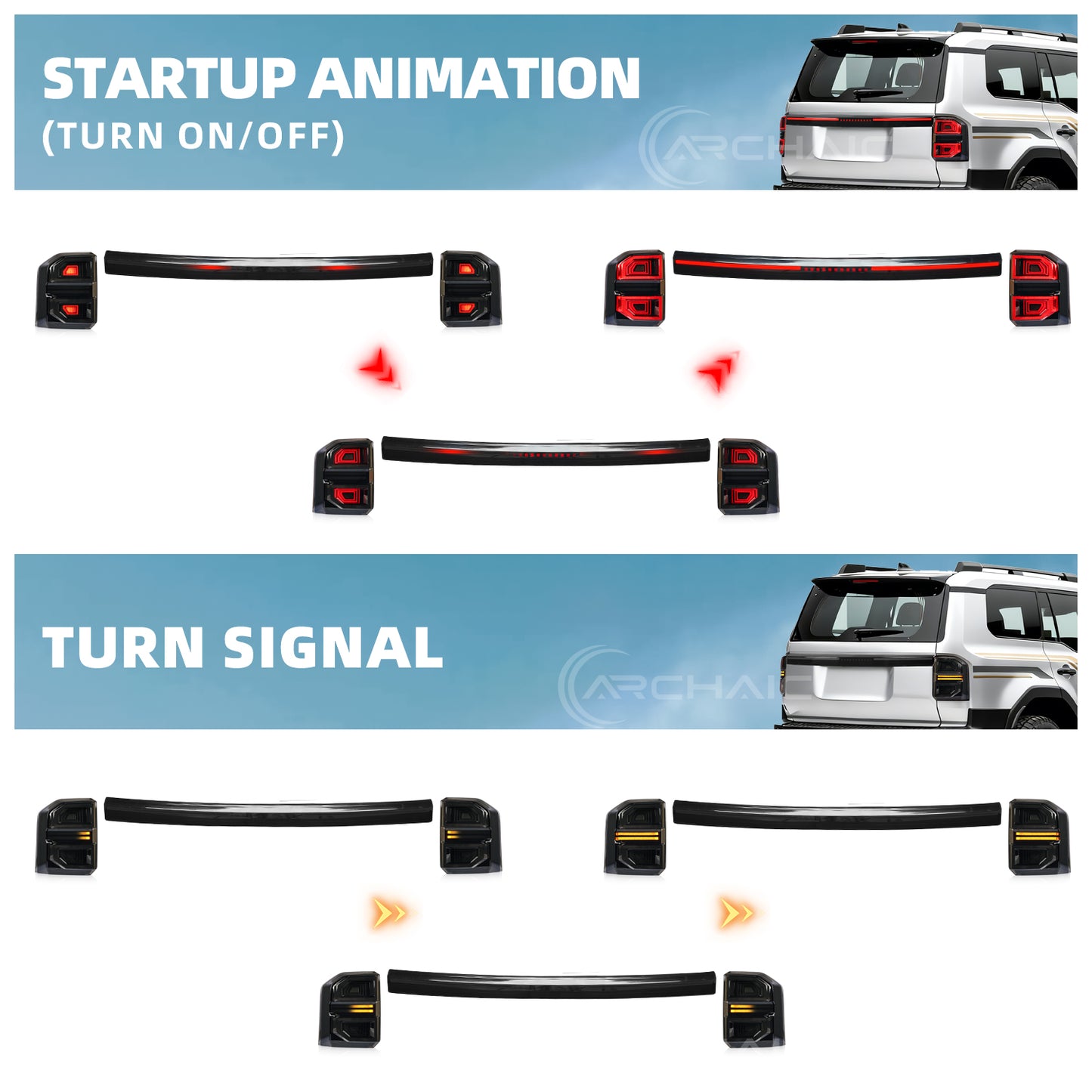 Archaic Smoked LED Tail Lights for Toyota Land Cruiser Prado LC250 2025–Up