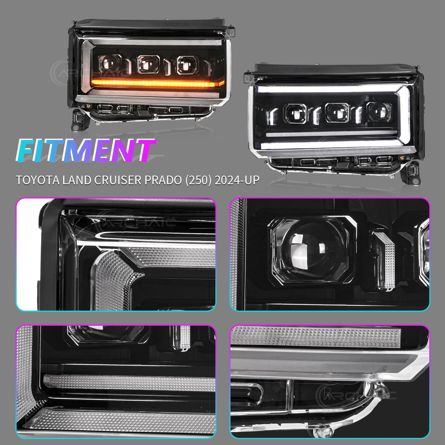 Archaic Flat-Beam RGB Full LED Headlights for Toyota Land Cruiser LC250 2025-up