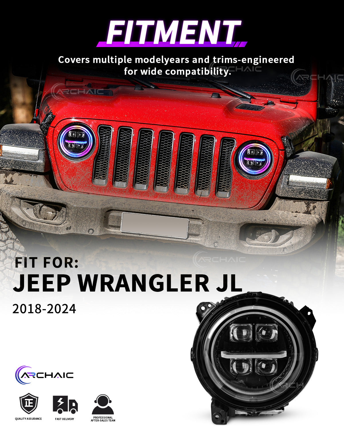Archaic Quad-Projector LED Headlights for Jeep Wrangler JL & Gladiator JT