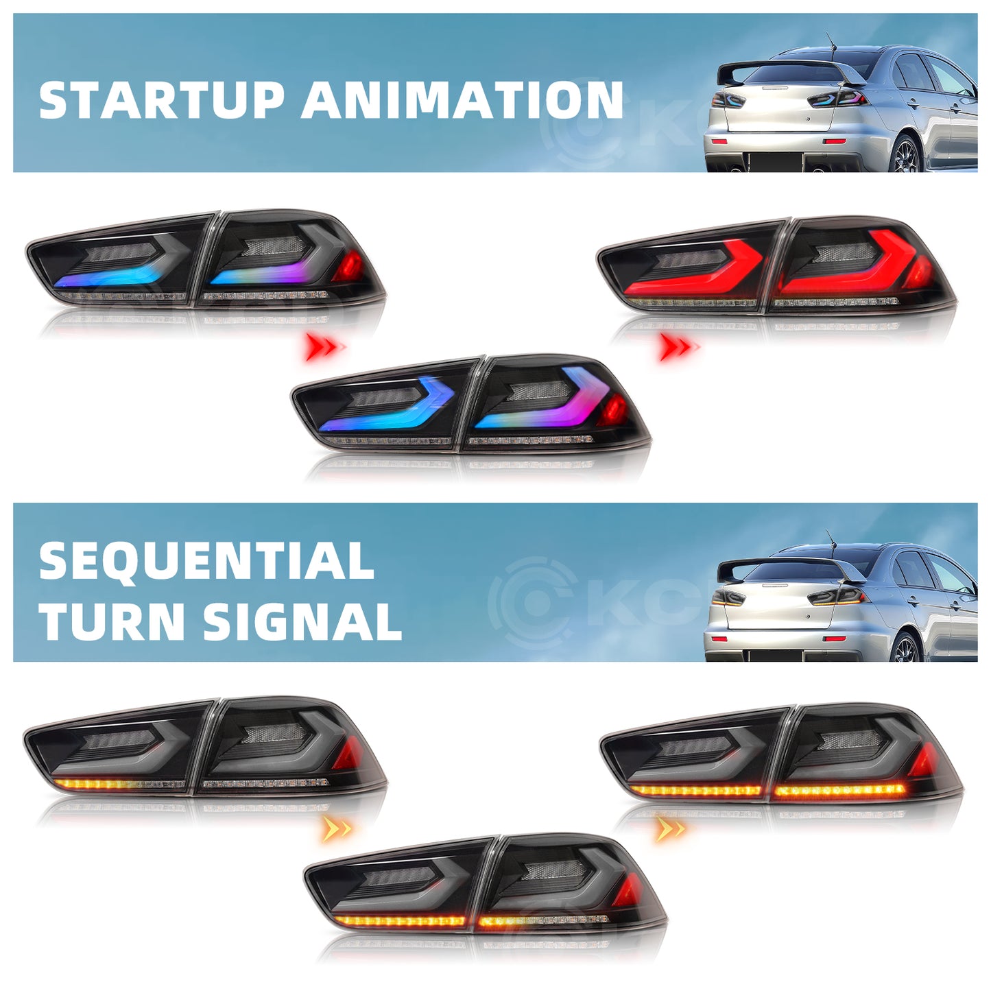 LED RGB Tail Lights for Mitsubishi Lancer & EVO X 2008-2020,Corvette Style Design