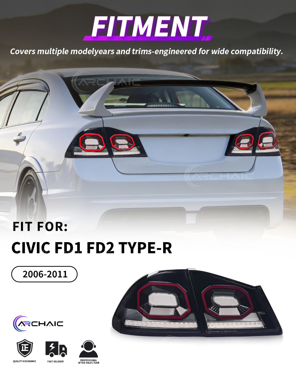 Archaic Diamond LED Tail Lights for Honda Civic FD2 2007–2010