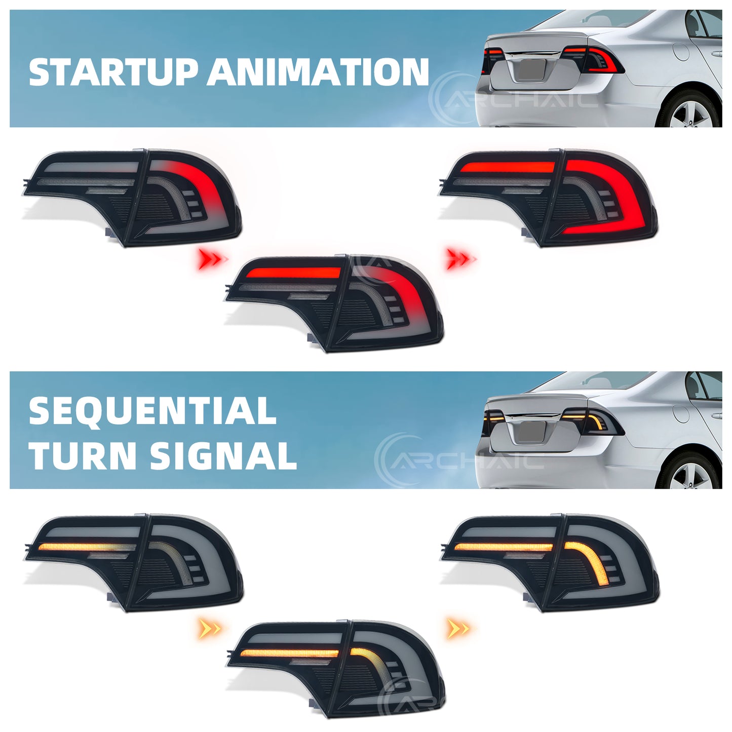Archaic LED Tail Lights Assembly For 8th Gen Honda Civic Sedan 2006-2011