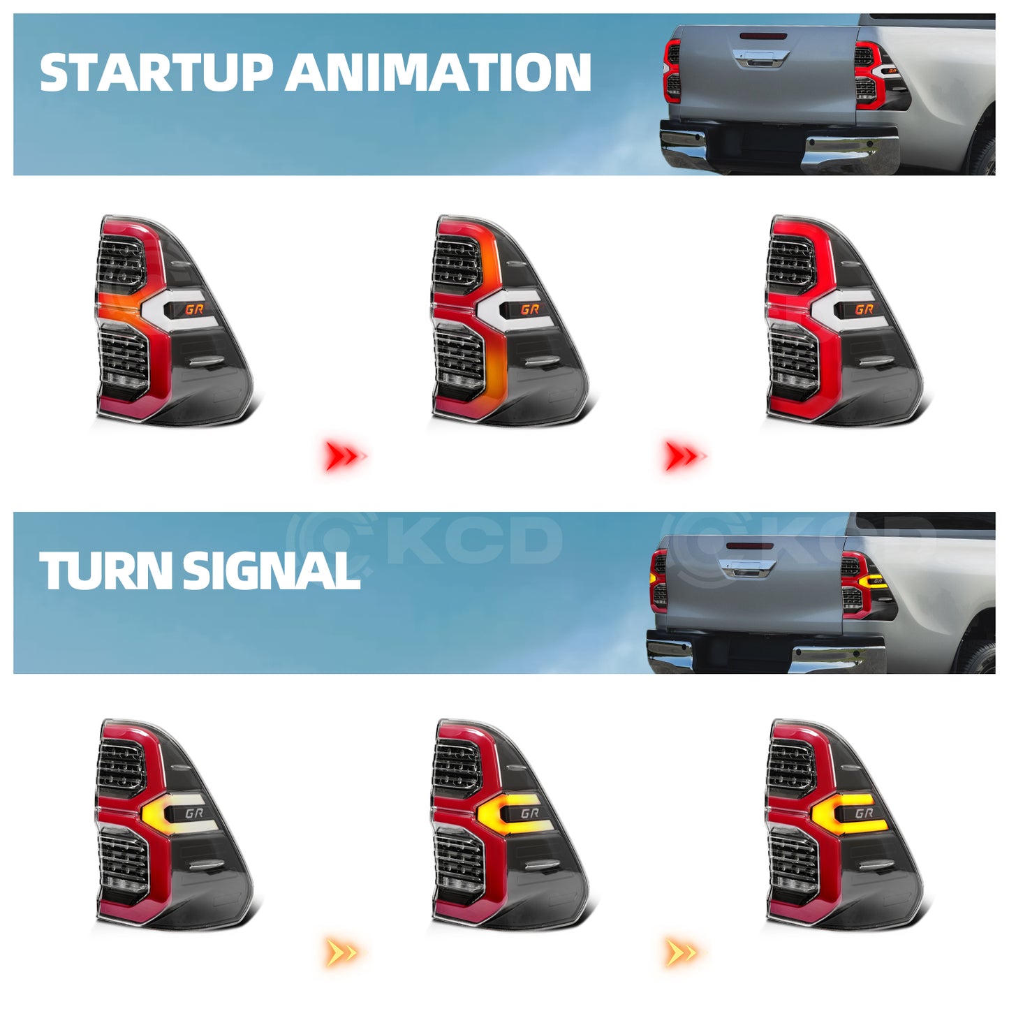 Archaic LED Taillight Assembly For Toyota Hilux 2016-2023 Startup Animation
