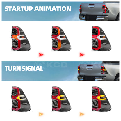 Archaic LED Taillight Assembly For Toyota Hilux 2016-2023 Startup Animation