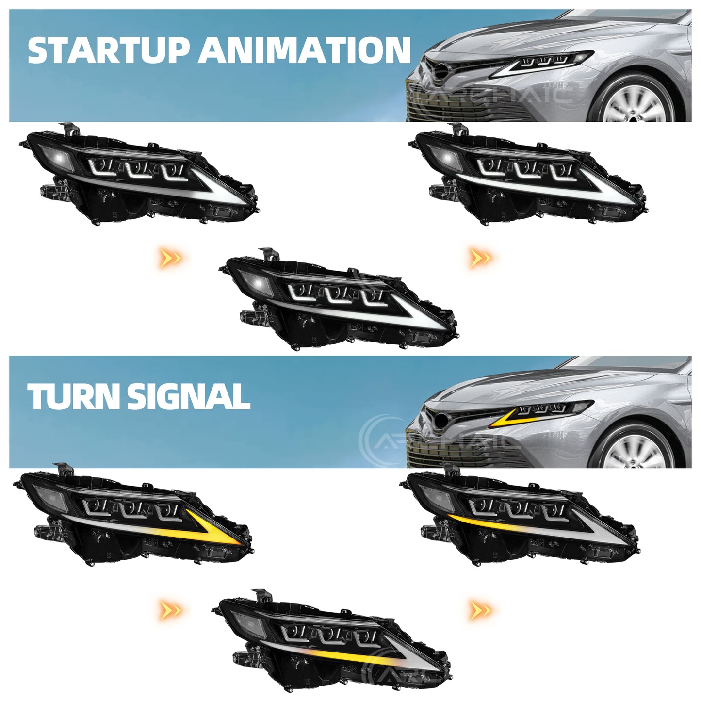 6 Lens Headlights For 8th Gen 2018-2024 Toyota Camry XSE XLE SE LE TRD Front Lamp with Startup Animation and Sequential Turn Signal