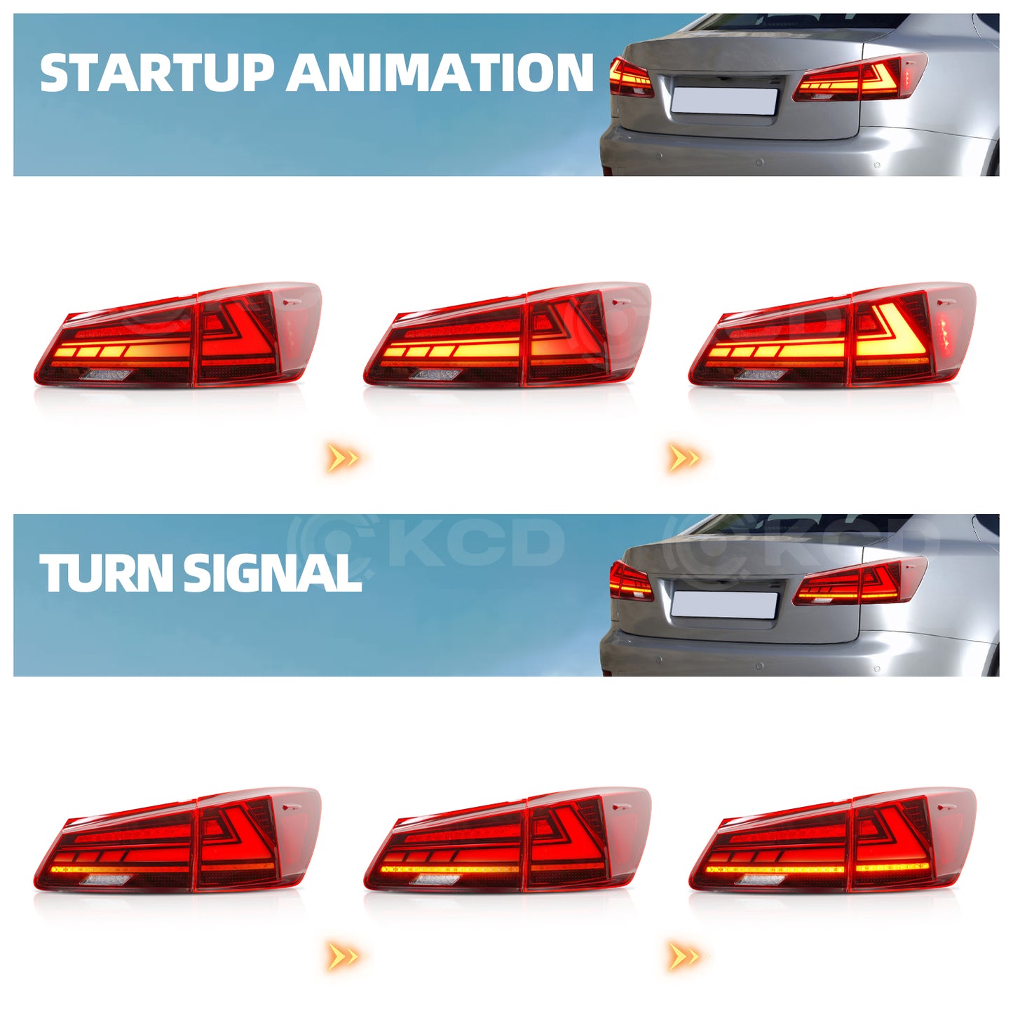 Archaic LED Taillight Assembly For Lexus IS250 2006-2012 Startup Animation