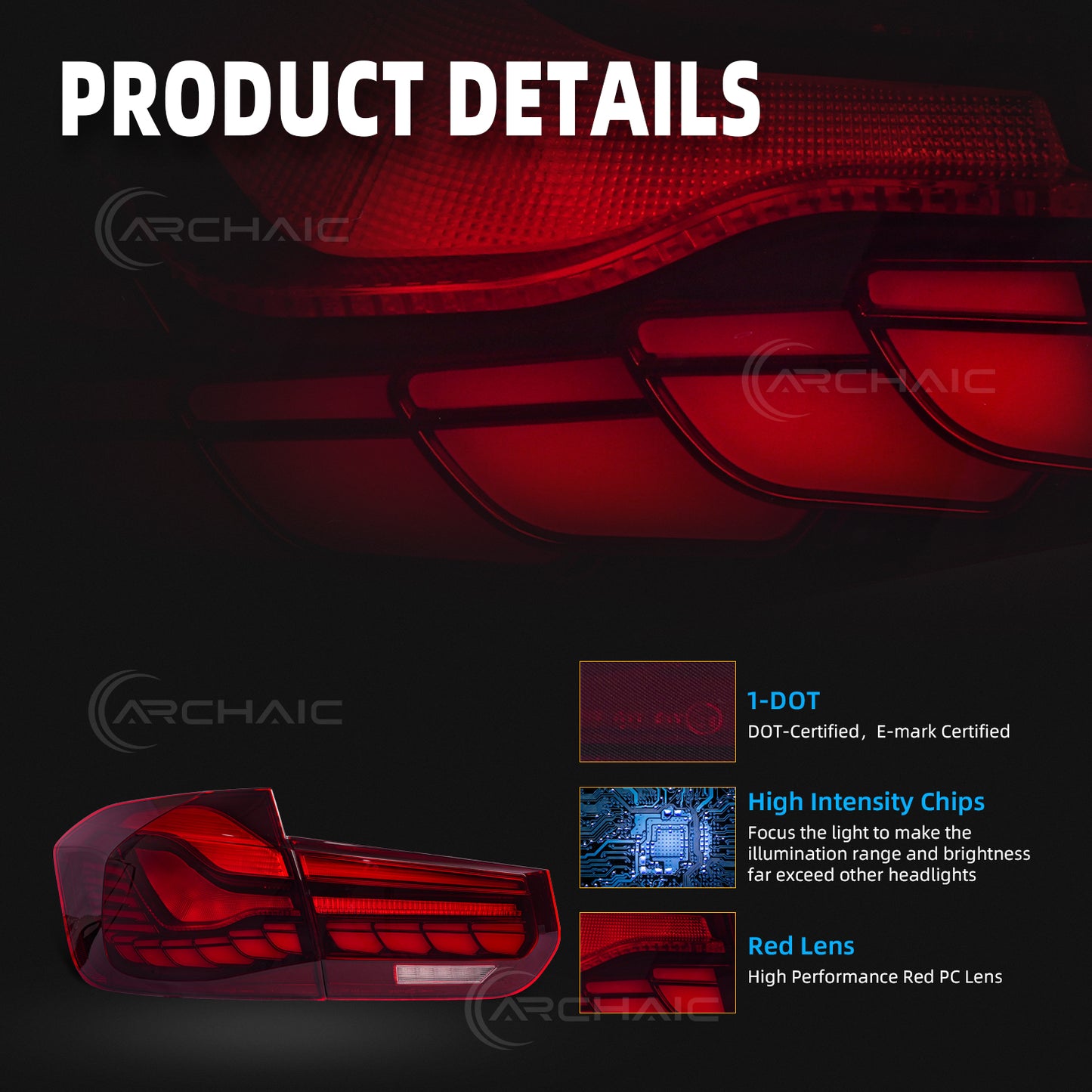 Archaic LED GTS Tail lights for BMW 3 Series F30 F80 M3 2013-2018,with Sequential Turn Signal and Startup Animation