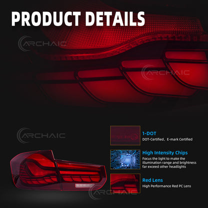 Archaic LED GTS Tail lights for BMW 3 Series F30 F80 M3 2013-2018,with Sequential Turn Signal and Startup Animation