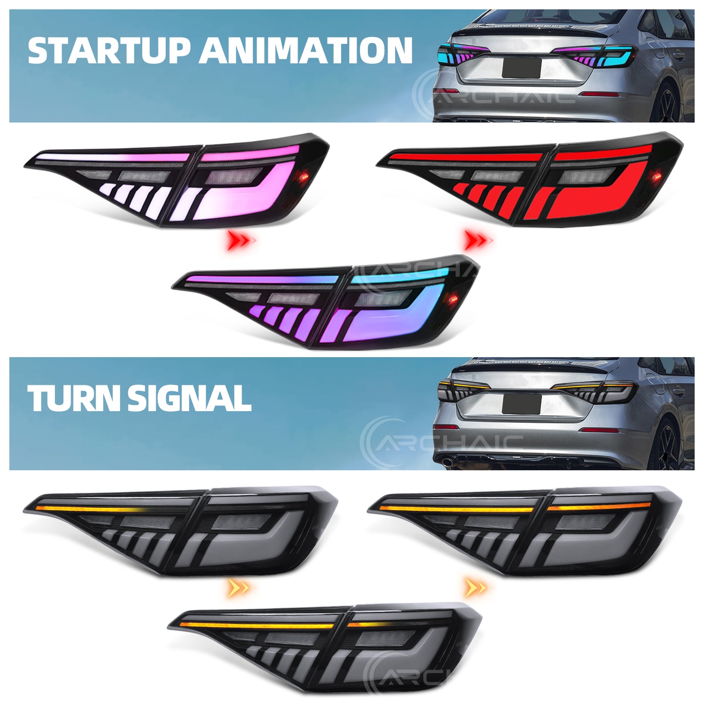 Archaic RGB LED Tail Lights For 11th Gen Honda Civic Sedan 2022-2025