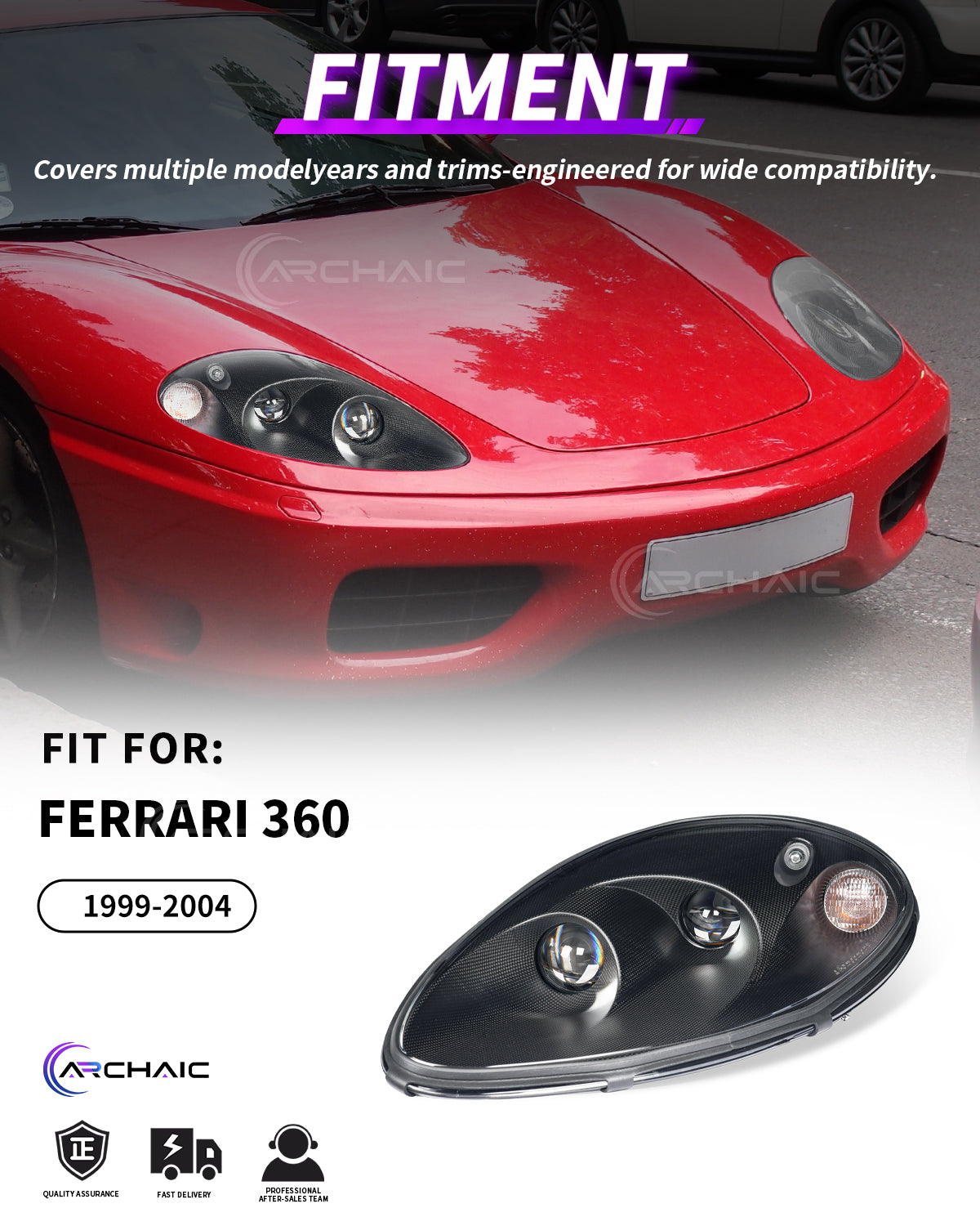 Bi-LED Headlights for Ferrari 360 Modena 1999-2004 | Real Carbon Fiber OEM+ Upgrade,with E-matk Certificate