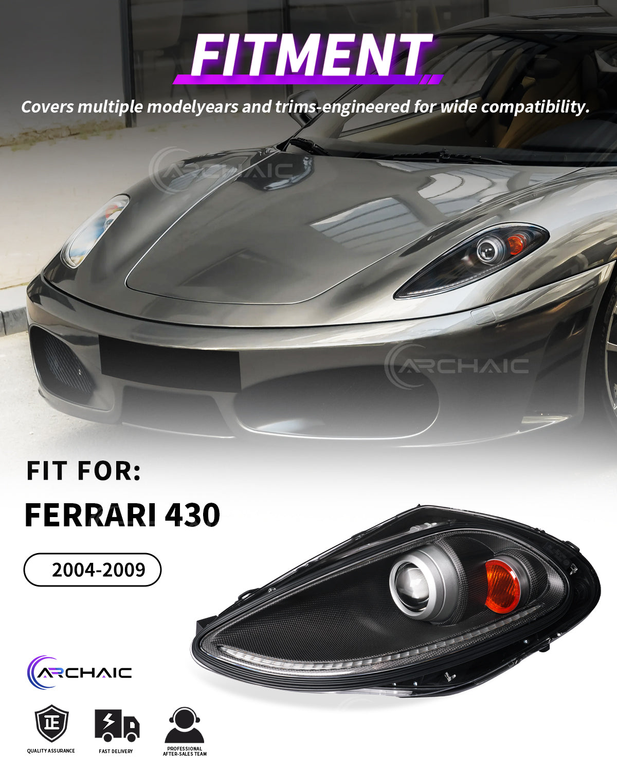 Bi-Xenon Headlights for Ferrari F430 2005-2010 | Real Carbon Fiber OEM+ Upgrade,with E-mark