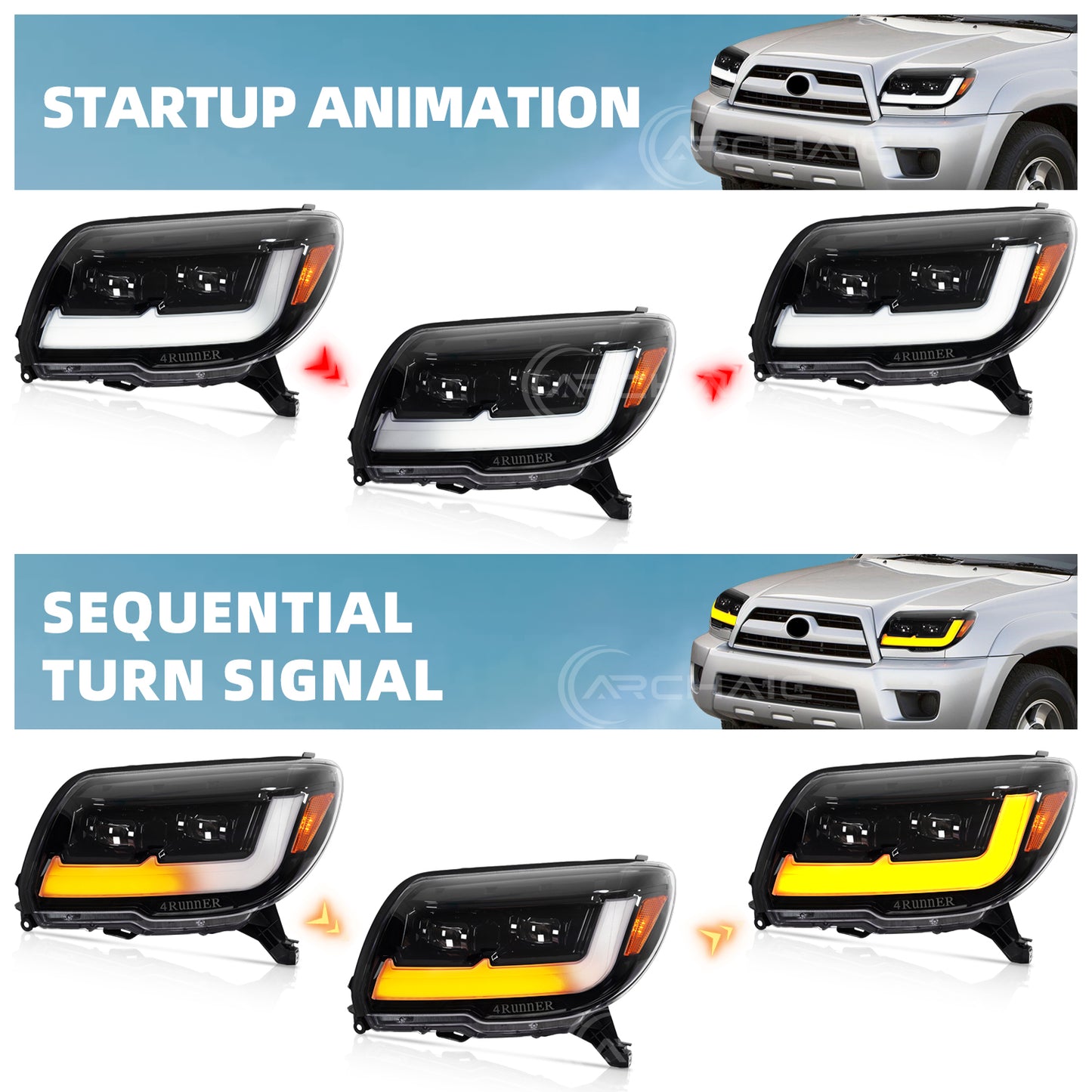 Pair LED Headlights For 2003-2009 Toyota 4Runner,Front Light w/LED Sequential Turn Signal