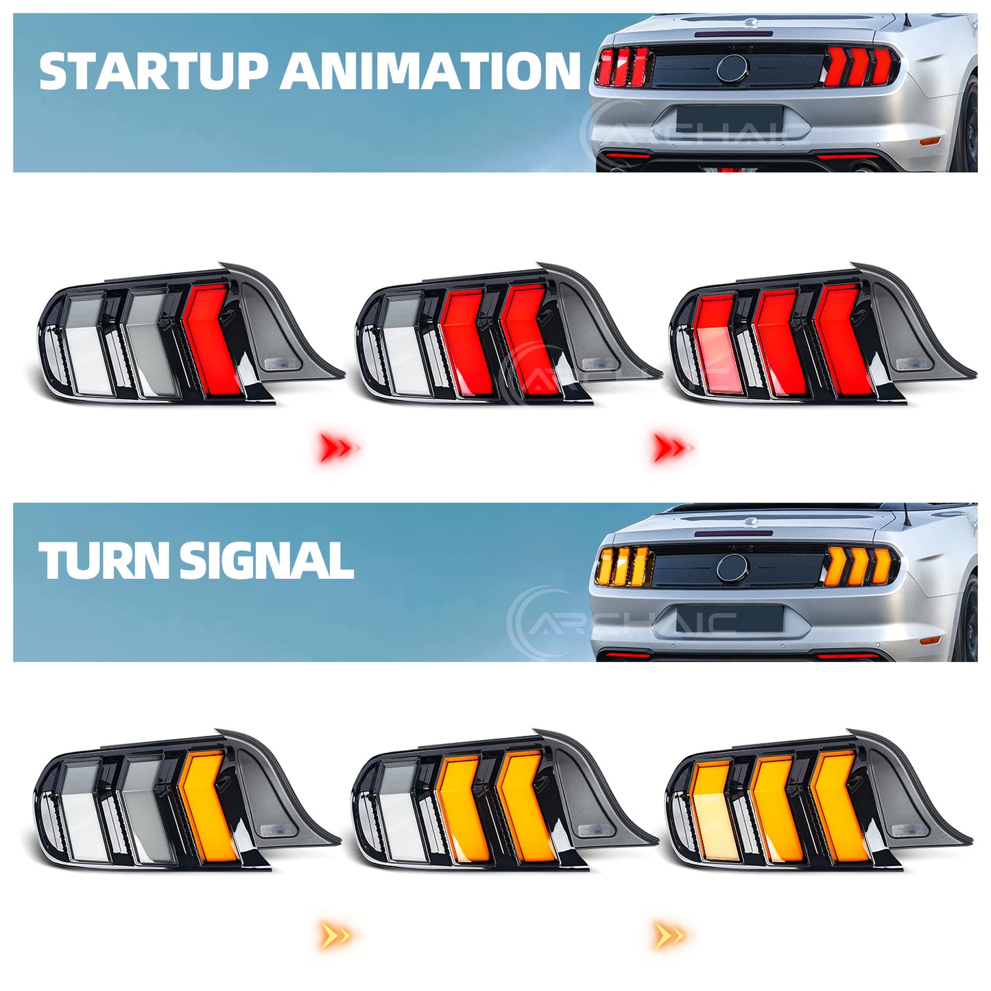 Archaic LED Tail Light For Ford Mustang Shelby GT350 GT500 GT Sequential Euro Rear Lamps