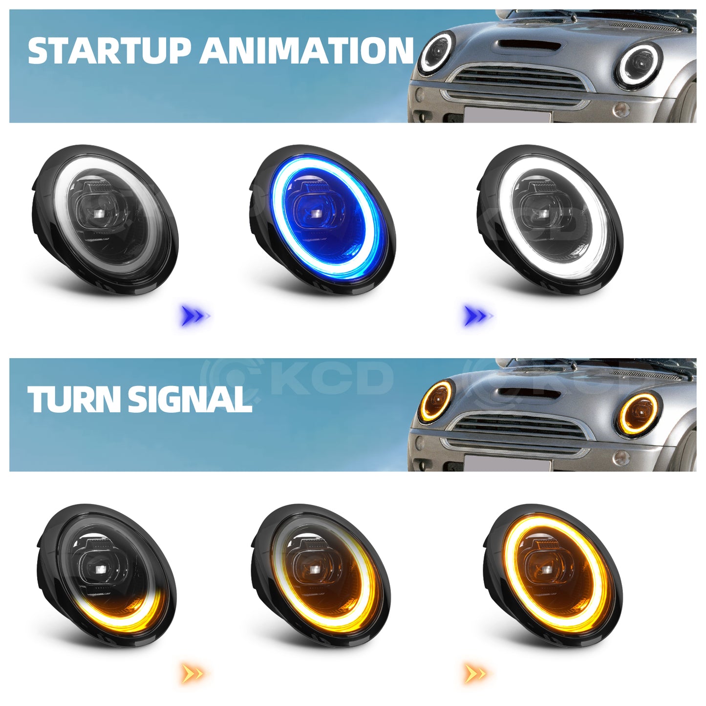 Archaic LED Headlights Assembly For Mini Cooper R50 2002-2008