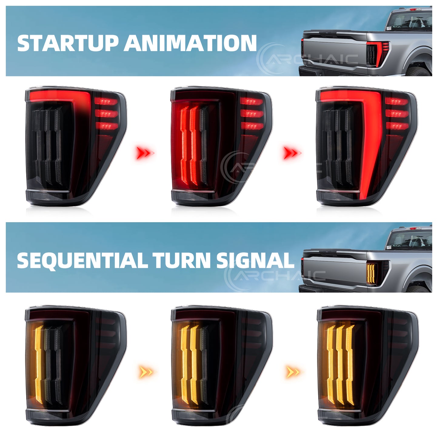 Archaic LED Tail Lights For Ford F-150 F150 XL STX 2021-2023,w Sequential Turn Signal and Startup Animation